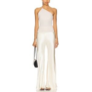 ENZA COSTA Bias Cut Satin Pants Womens Medium Antique White Wideleg Flare NEW